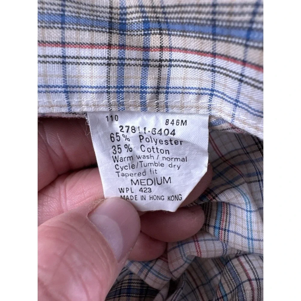 Vintage Levis Plaid Button Up Shirt Tapered Fit Hong Kong Medium